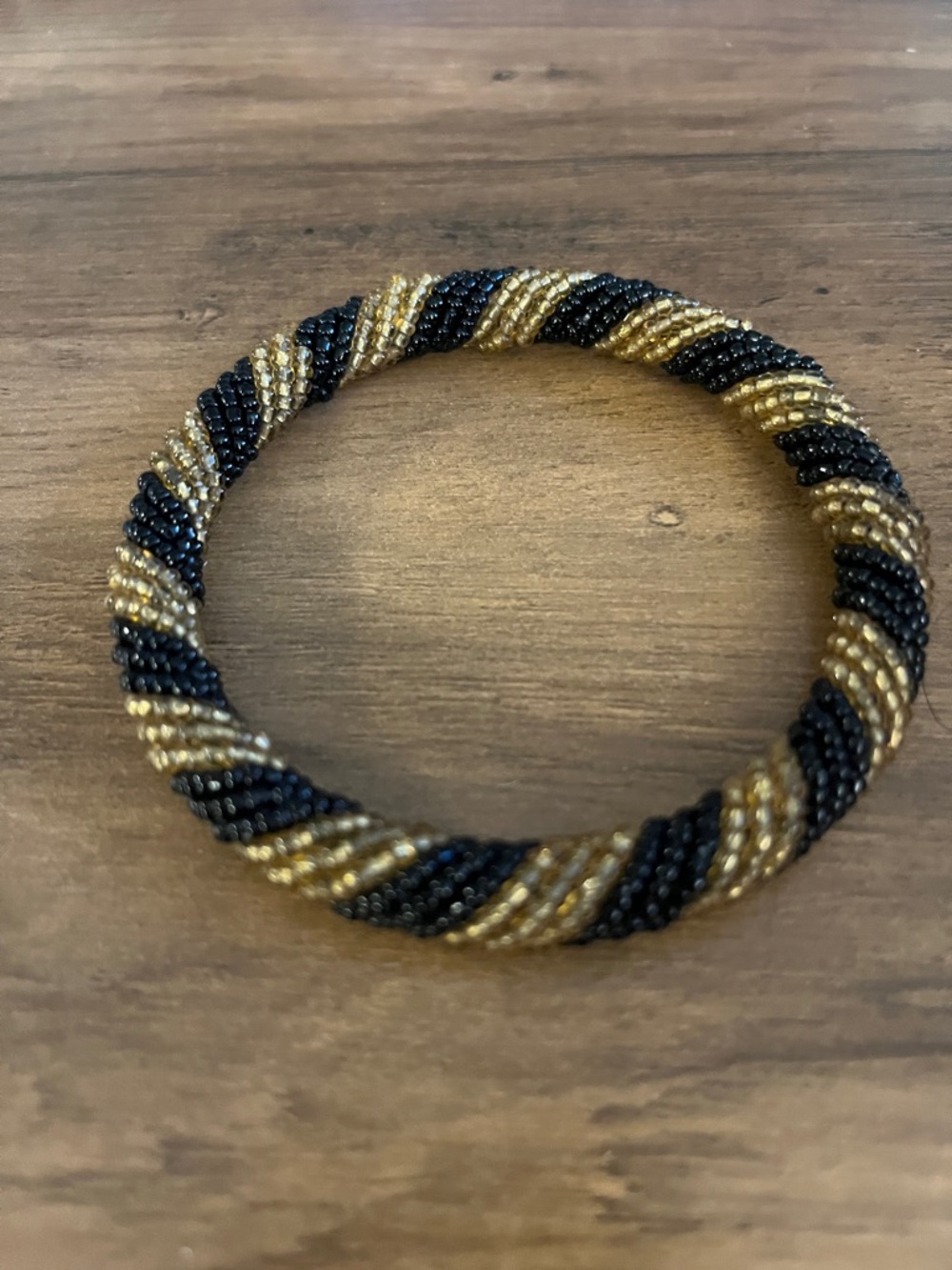 Black and Gold Twisted Seed Bead Bracelet